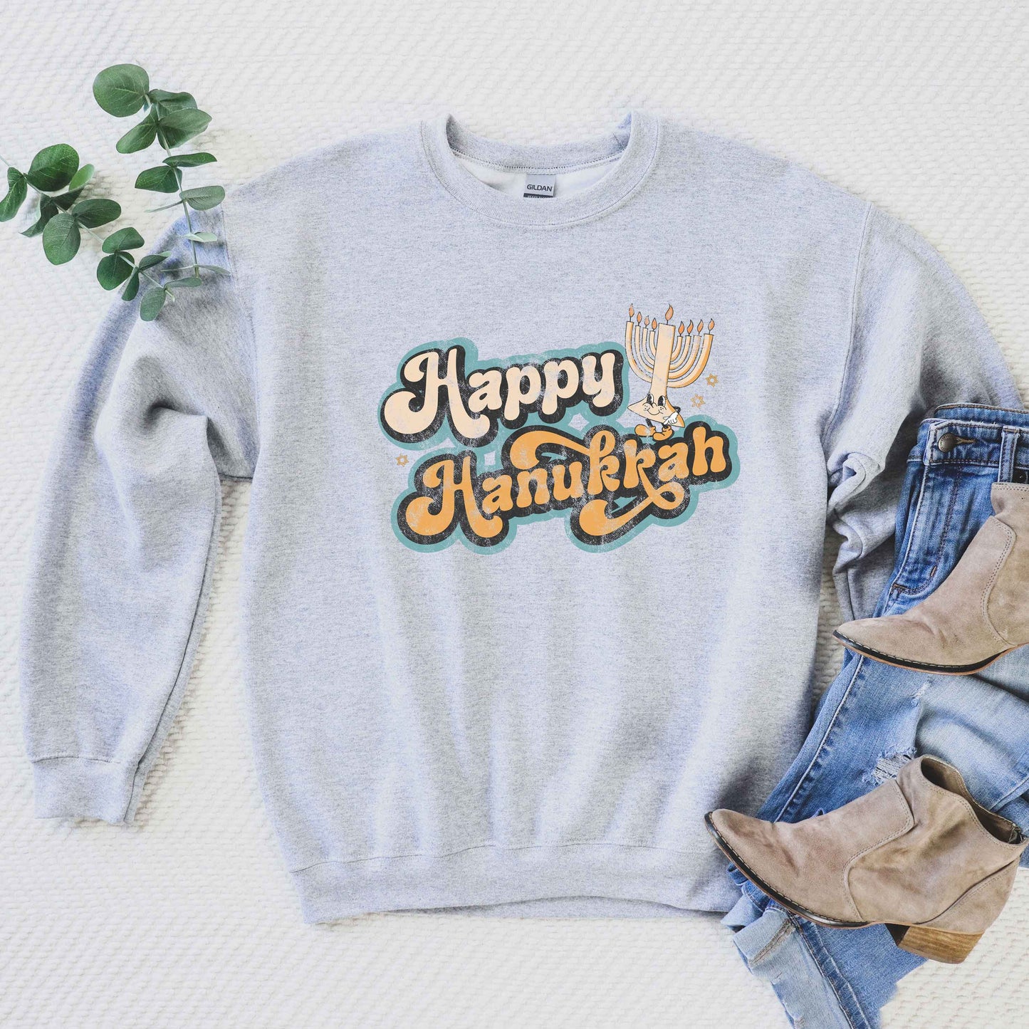 Retro Happy Hanukkah Distressed | Sweatshirt