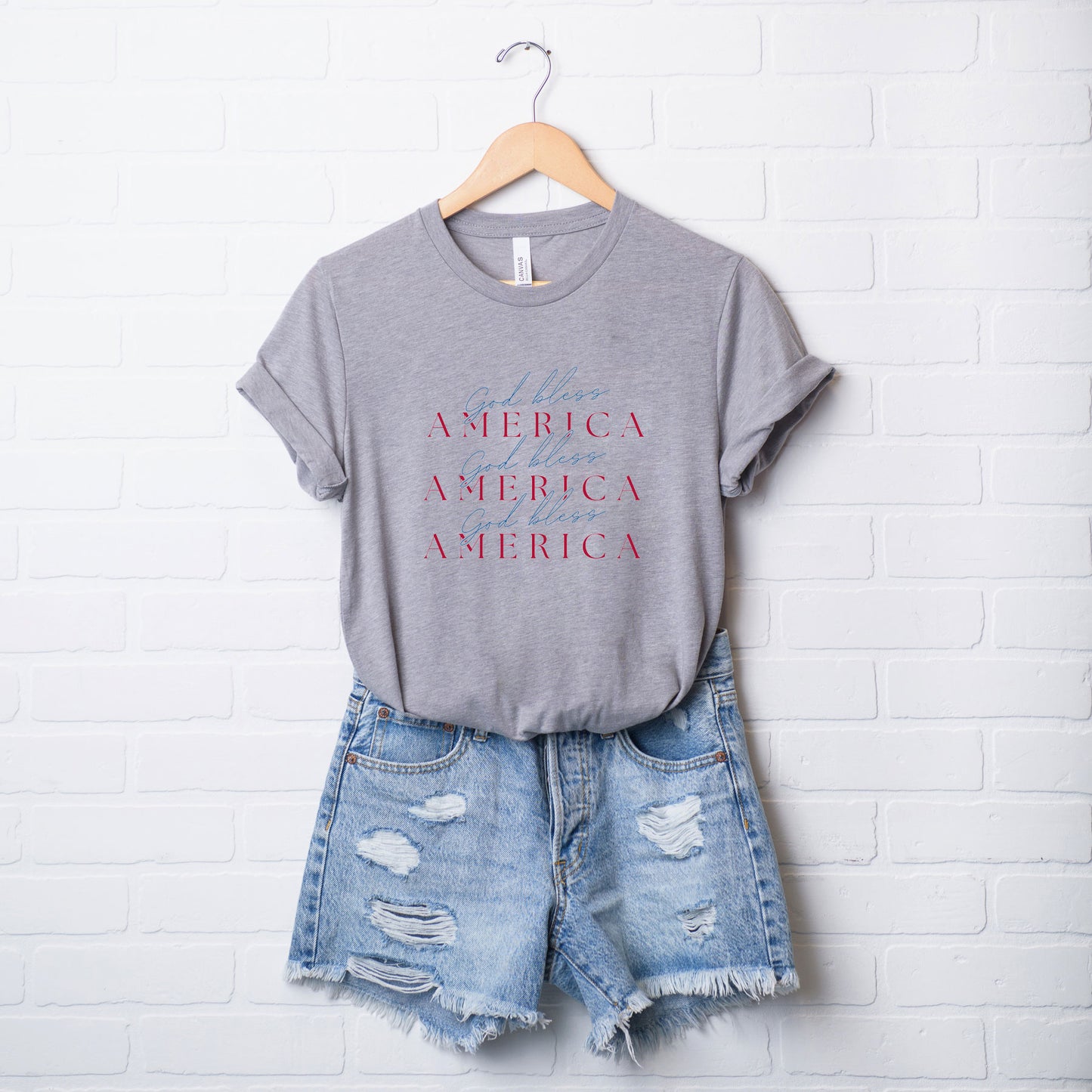 God Bless America Stacked | Short Sleeve Crew Neck
