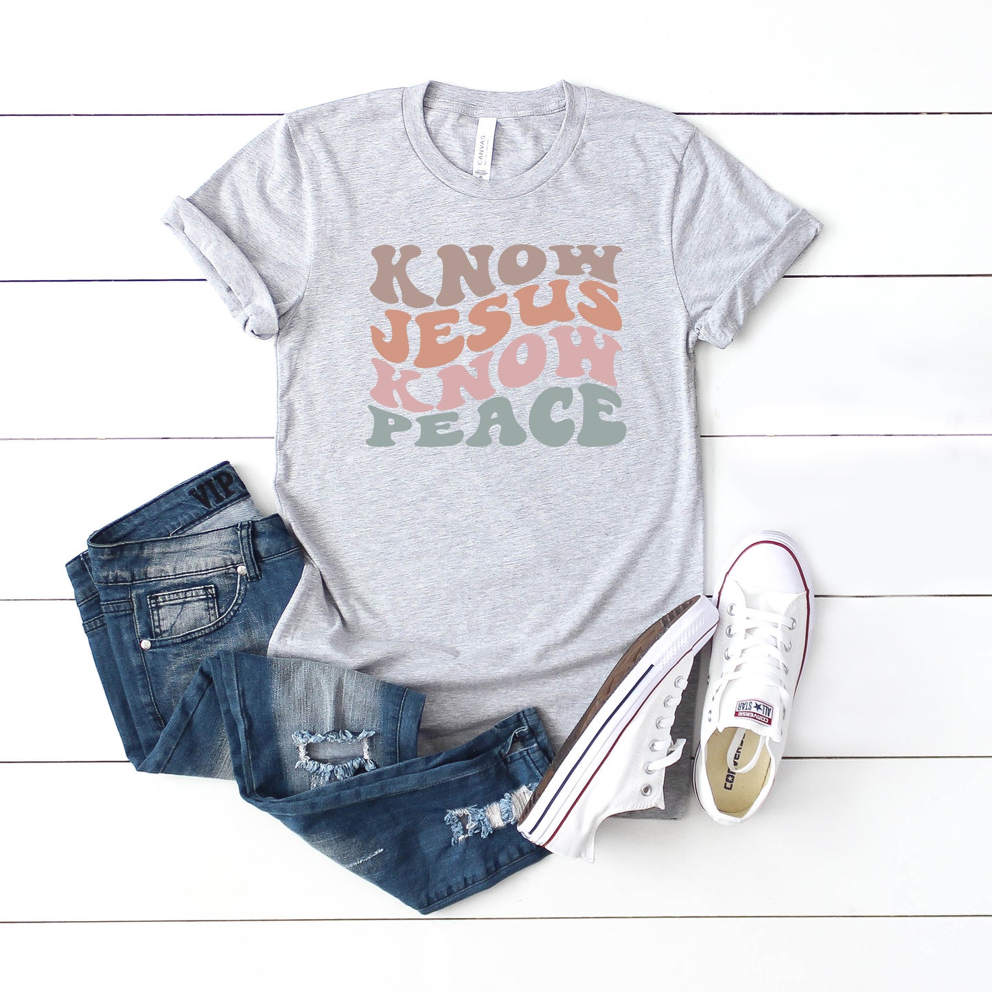 Know Jesus Know Peace Wavy | Short Sleeve Crew Neck