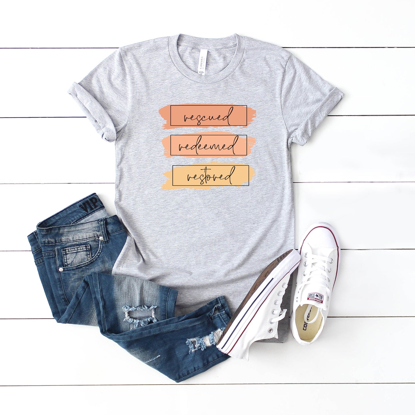 Rescued Redeemed Restored Brushstrokes | Short Sleeve Crew Neck