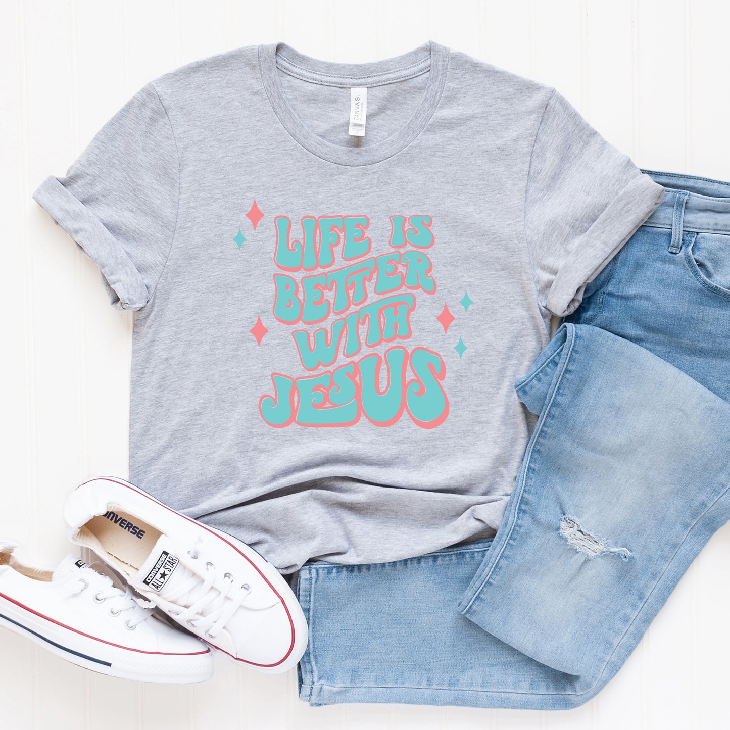 Life Is Better With Jesus Retro | Short Sleeve Crew Neck