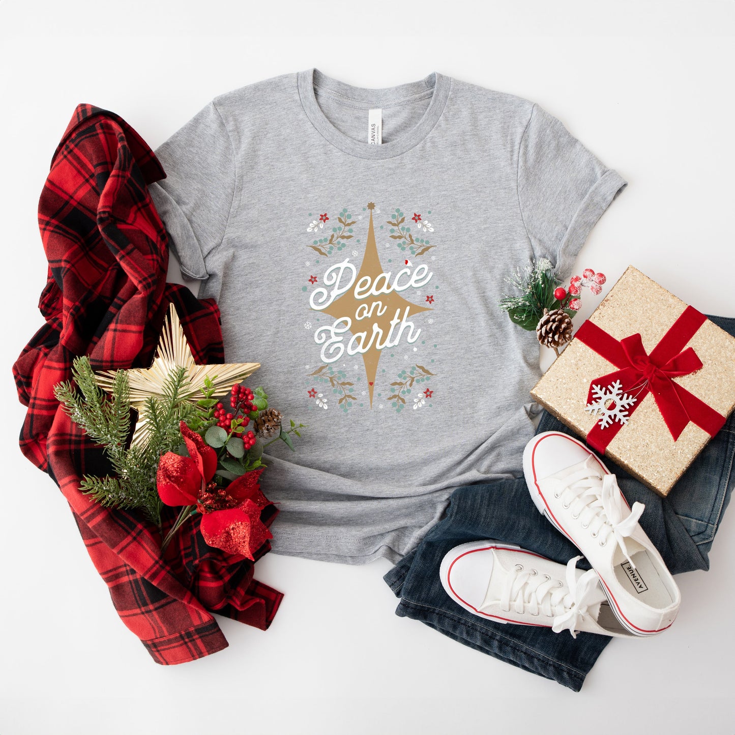 Peace On Earth Flowers | Short Sleeve Crew Neck