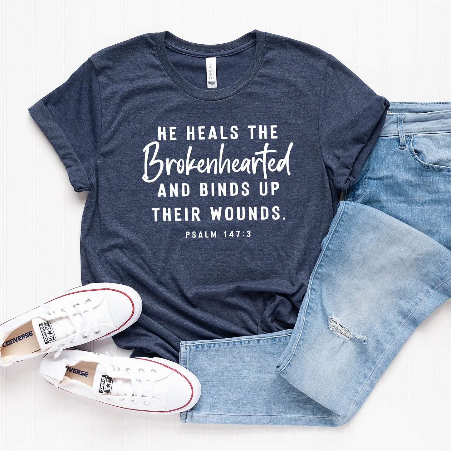 He Heals The Brokenhearted Script | Short Sleeve Crew Neck
