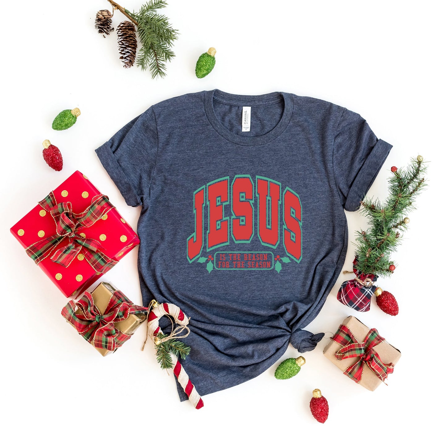 Red and Green Jesus Is The Reason | Short Sleeve Crew Neck