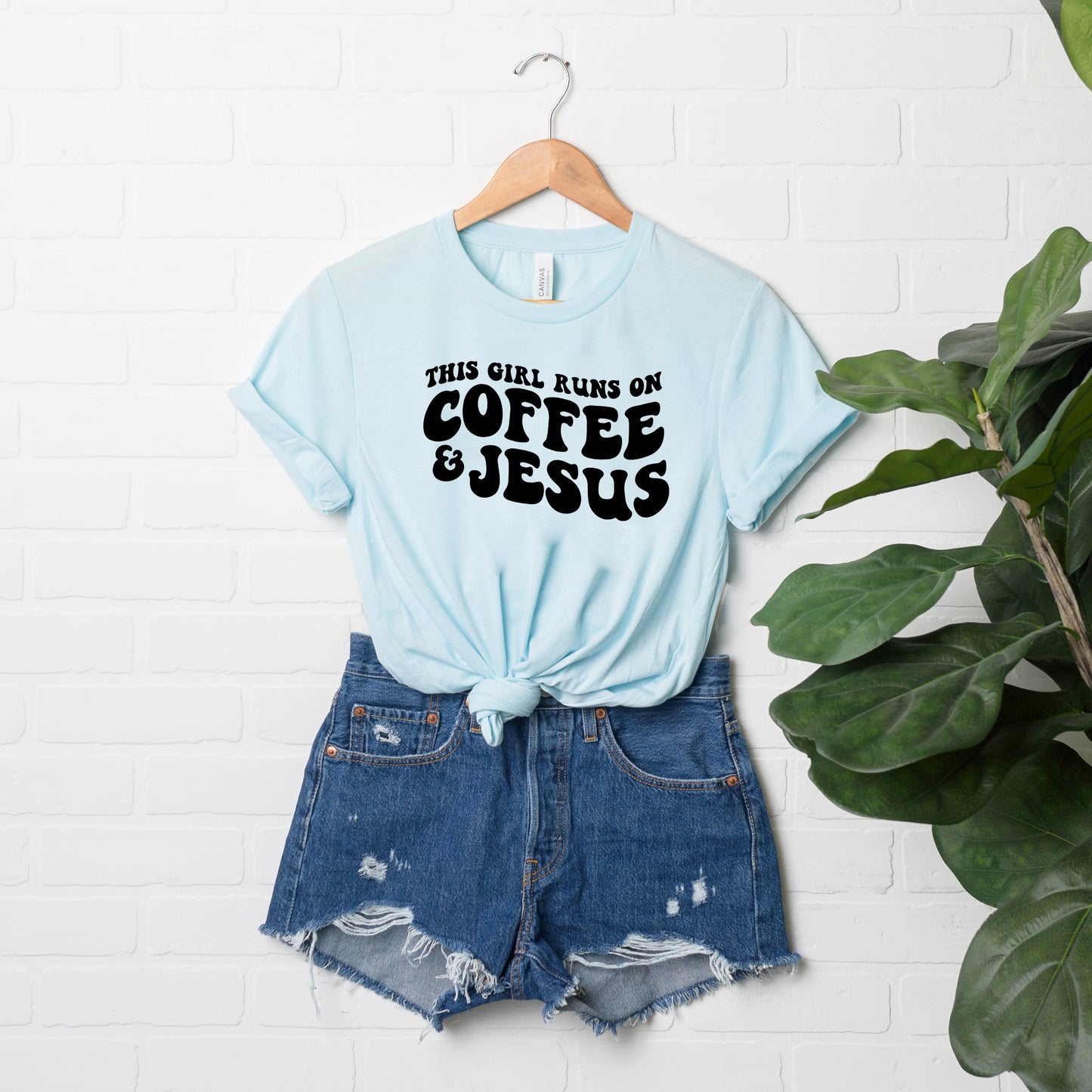 This Girl Runs On Coffee And Jesus | Short Sleeve Crew Neck