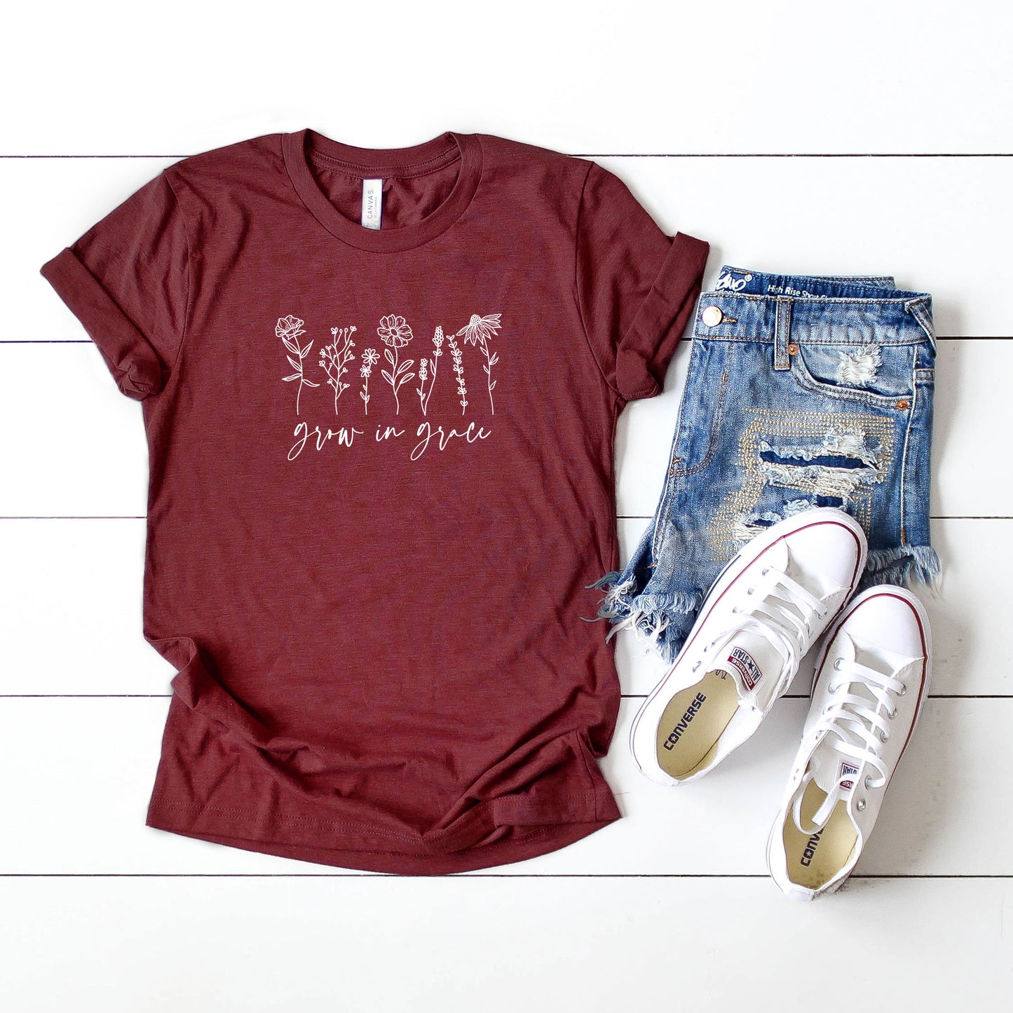 Grow In Grace Flowers | Short Sleeve Crew Neck