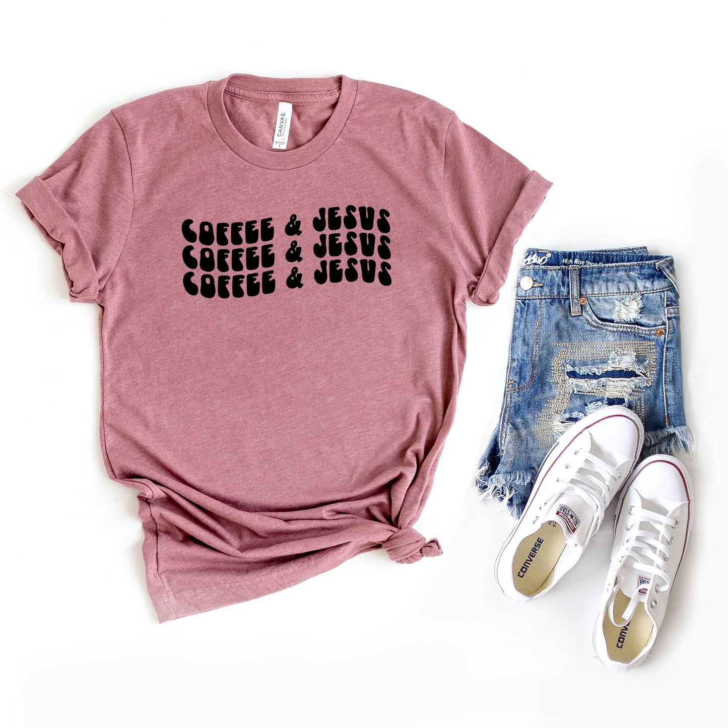 Coffee And Jesus Stacked Wavy | Short Sleeve Crew Neck