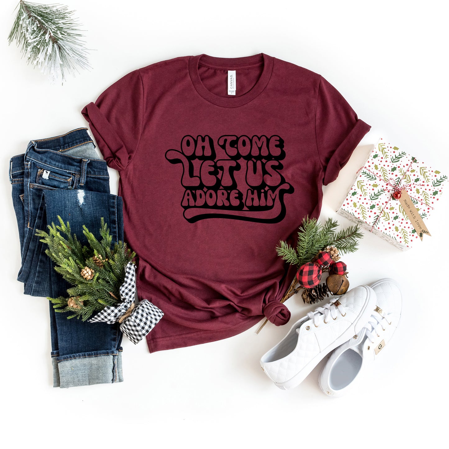 Oh Come Let Us Adore Him Retro | Short Sleeve Crew Neck