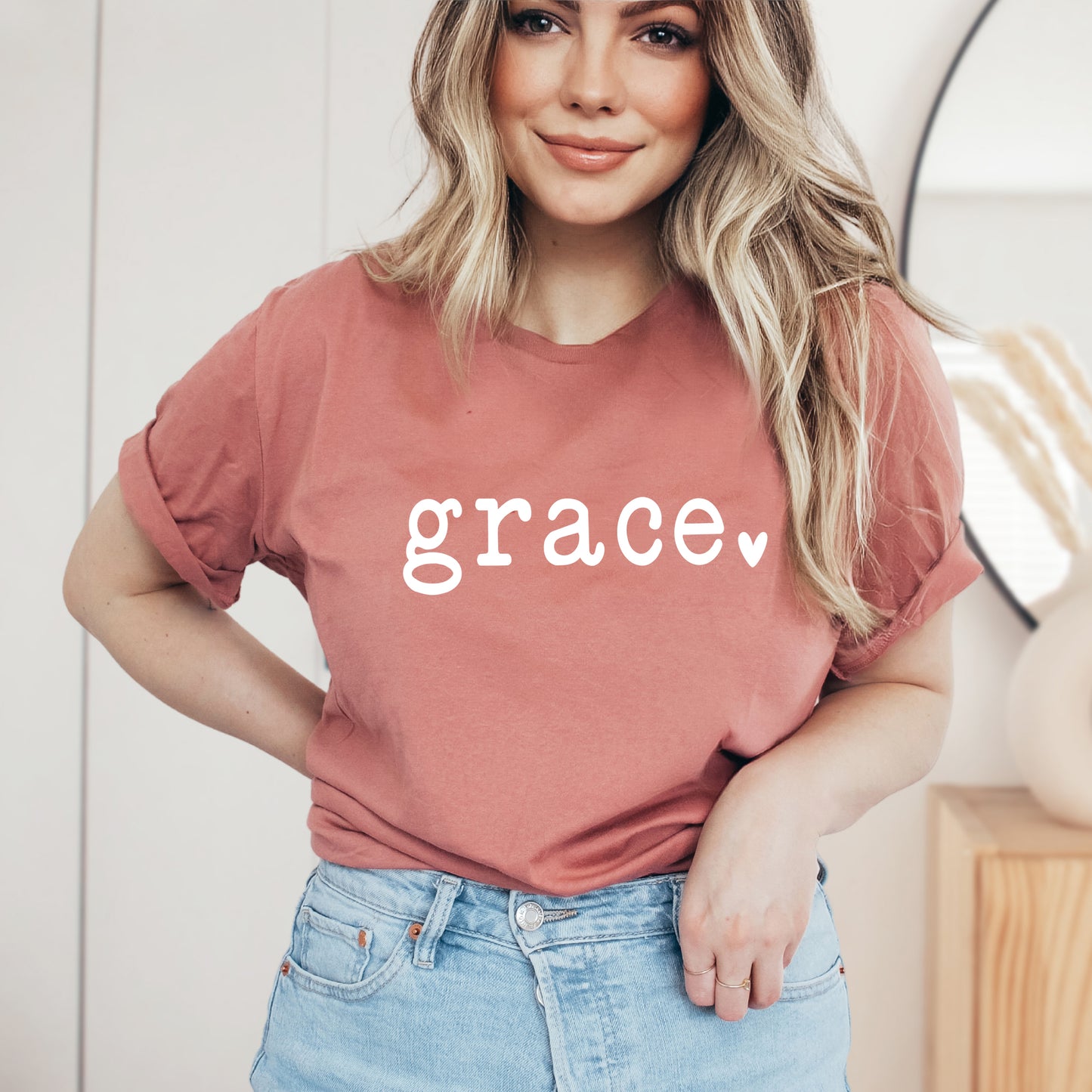 Grace Typewriter With Heart | Short Sleeve Crew Neck