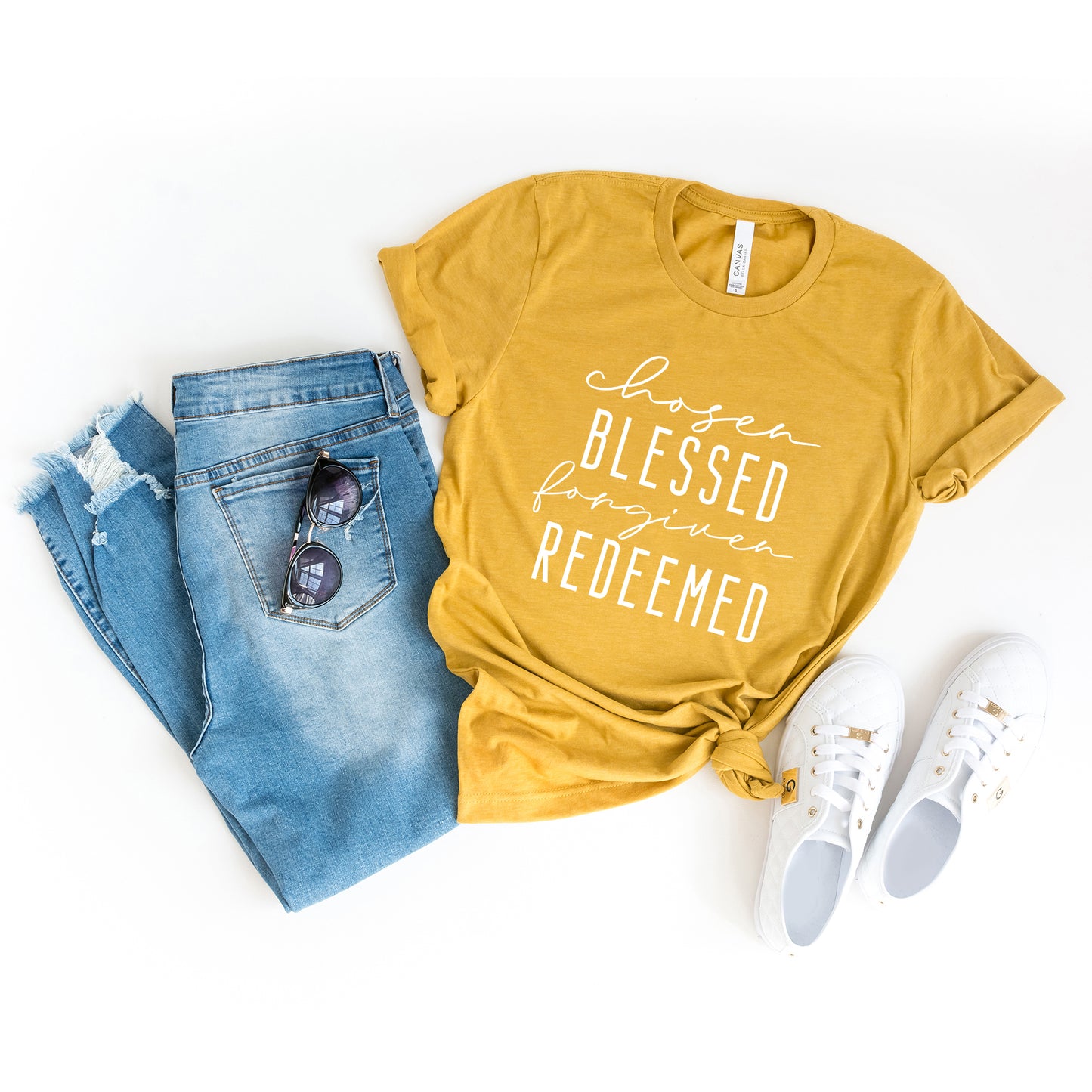 Chosen Blessed Forgiven Redeemed | Short Sleeve Crew Neck