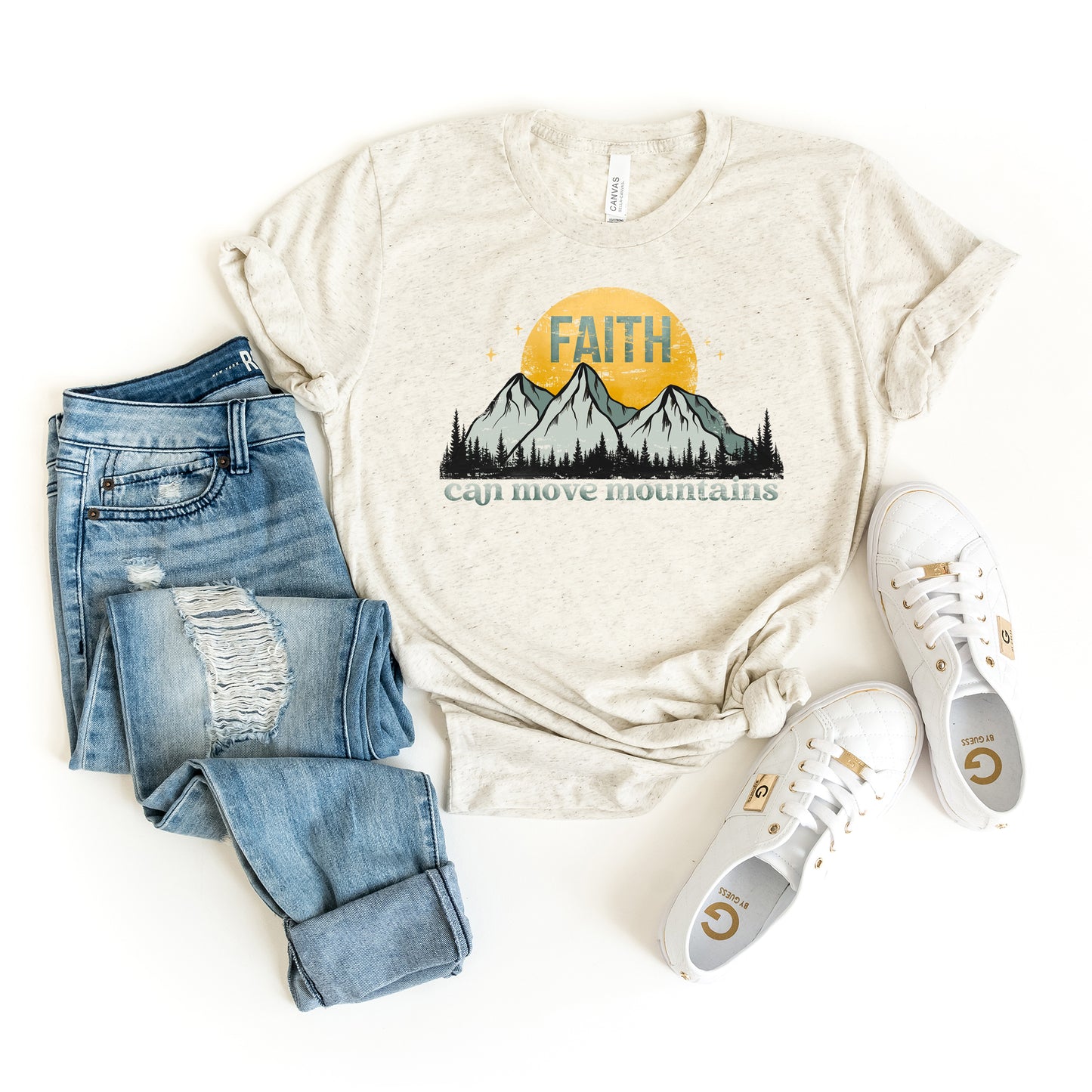 Retro Faith Can Move Mountains | Short Sleeve Crew Neck