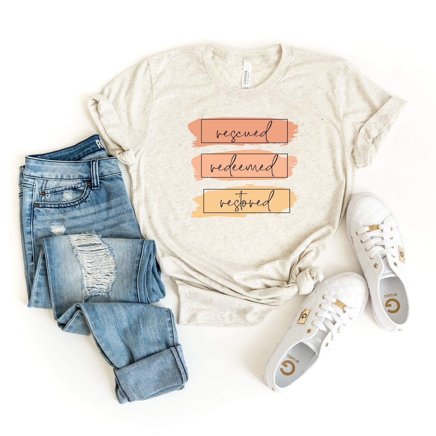 Rescued Redeemed Restored Brushstrokes | Short Sleeve Crew Neck