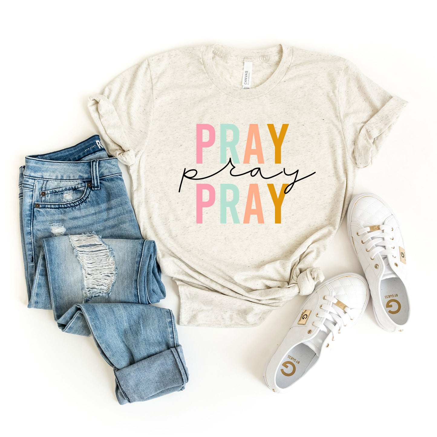 Pray Pray Pray Colorful | Short Sleeve Crew Neck