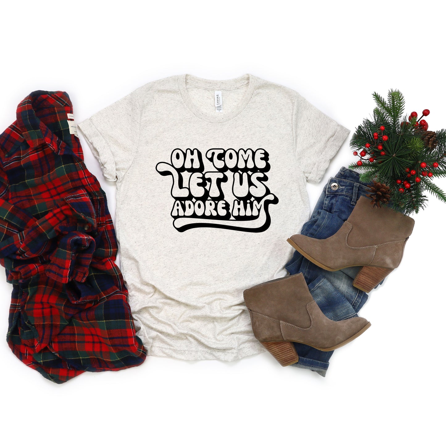 Oh Come Let Us Adore Him Retro | Short Sleeve Crew Neck