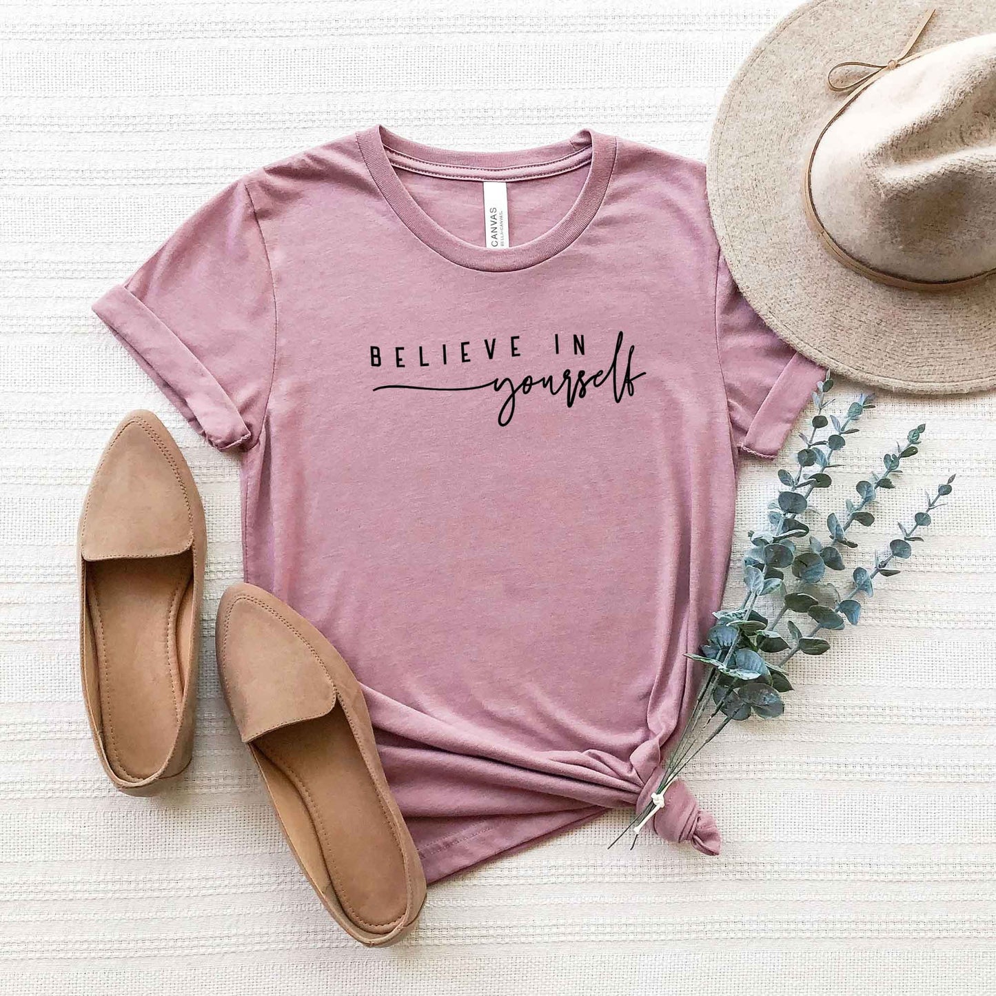 Believe In Yourself Cursive | Short Sleeve Crew Neck