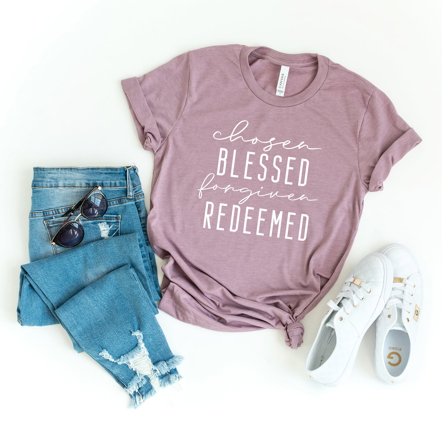 Chosen Blessed Forgiven Redeemed | Short Sleeve Crew Neck