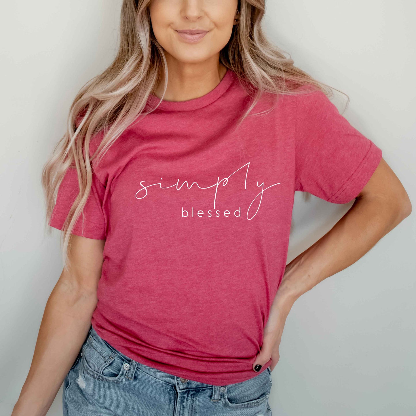 Simply Blessed Cursive | Short Sleeve Crew Neck