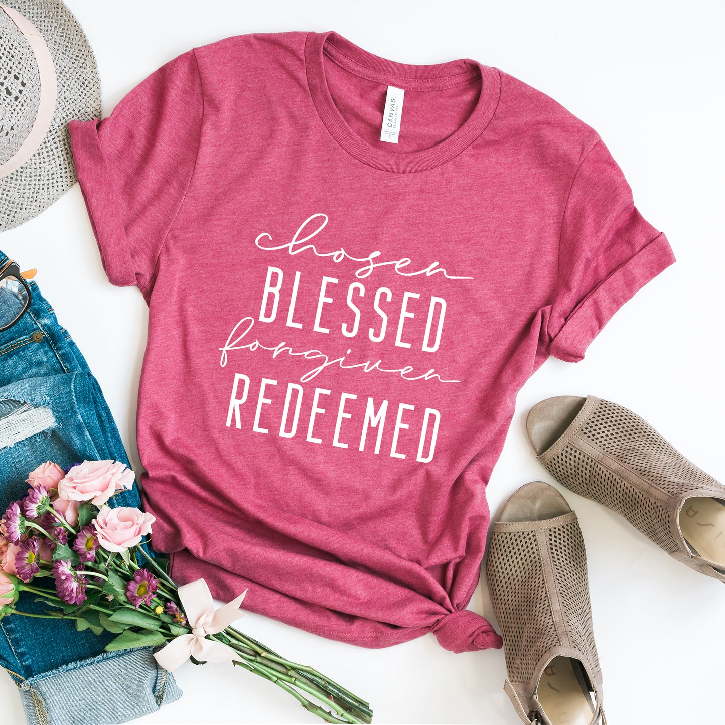 Chosen Blessed Forgiven Redeemed | Short Sleeve Crew Neck