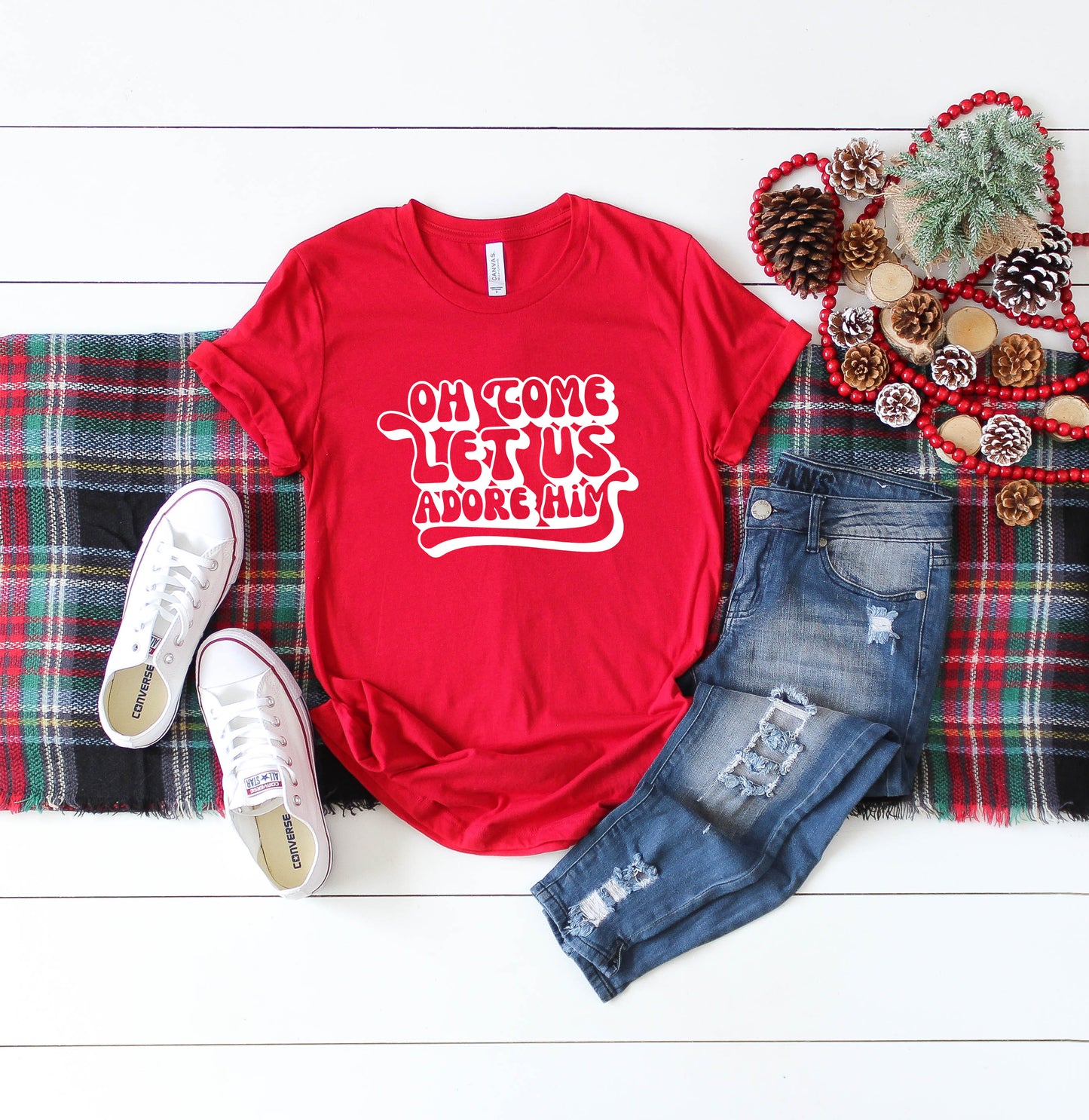 Oh Come Let Us Adore Him Retro | Short Sleeve Crew Neck
