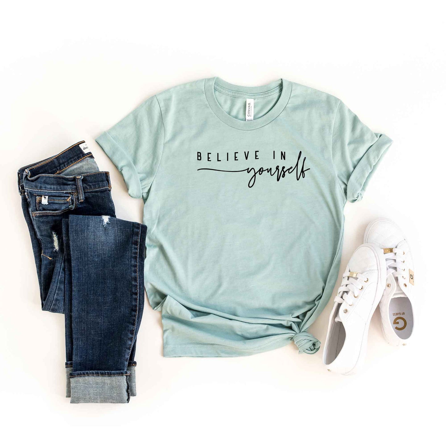 Believe In Yourself Cursive | Short Sleeve Crew Neck