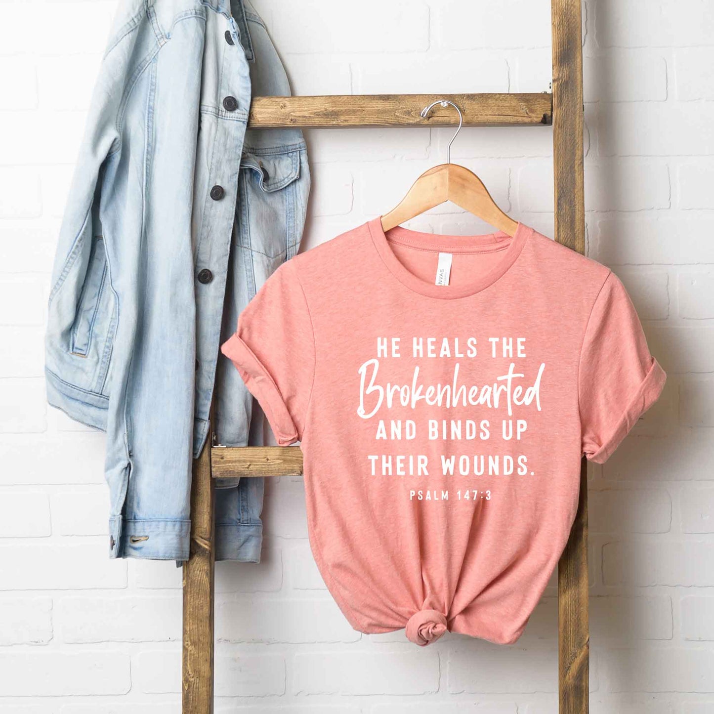He Heals The Brokenhearted Script | Short Sleeve Crew Neck