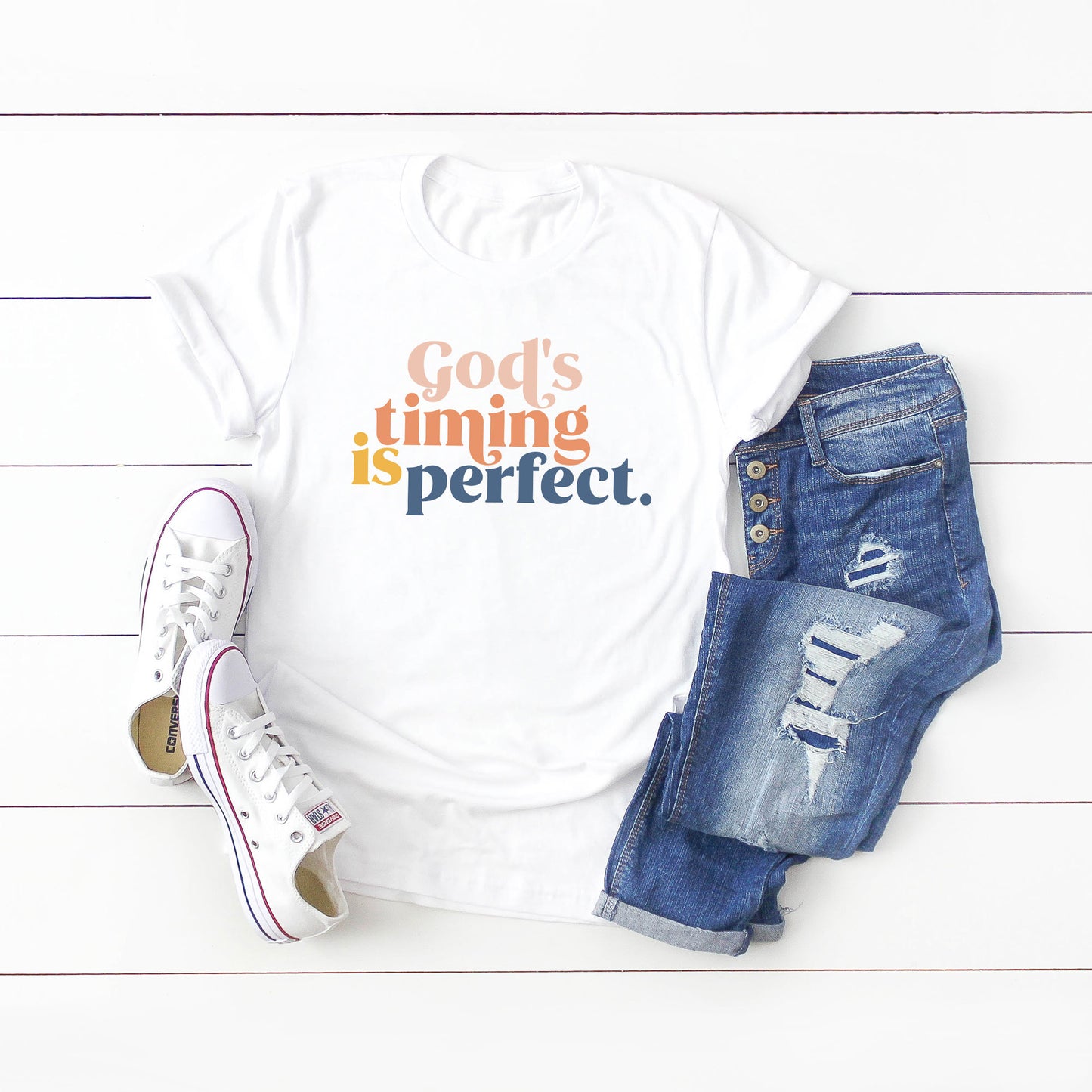 God's Timing Is Perfect Colorful | Short Sleeve Crew Neck