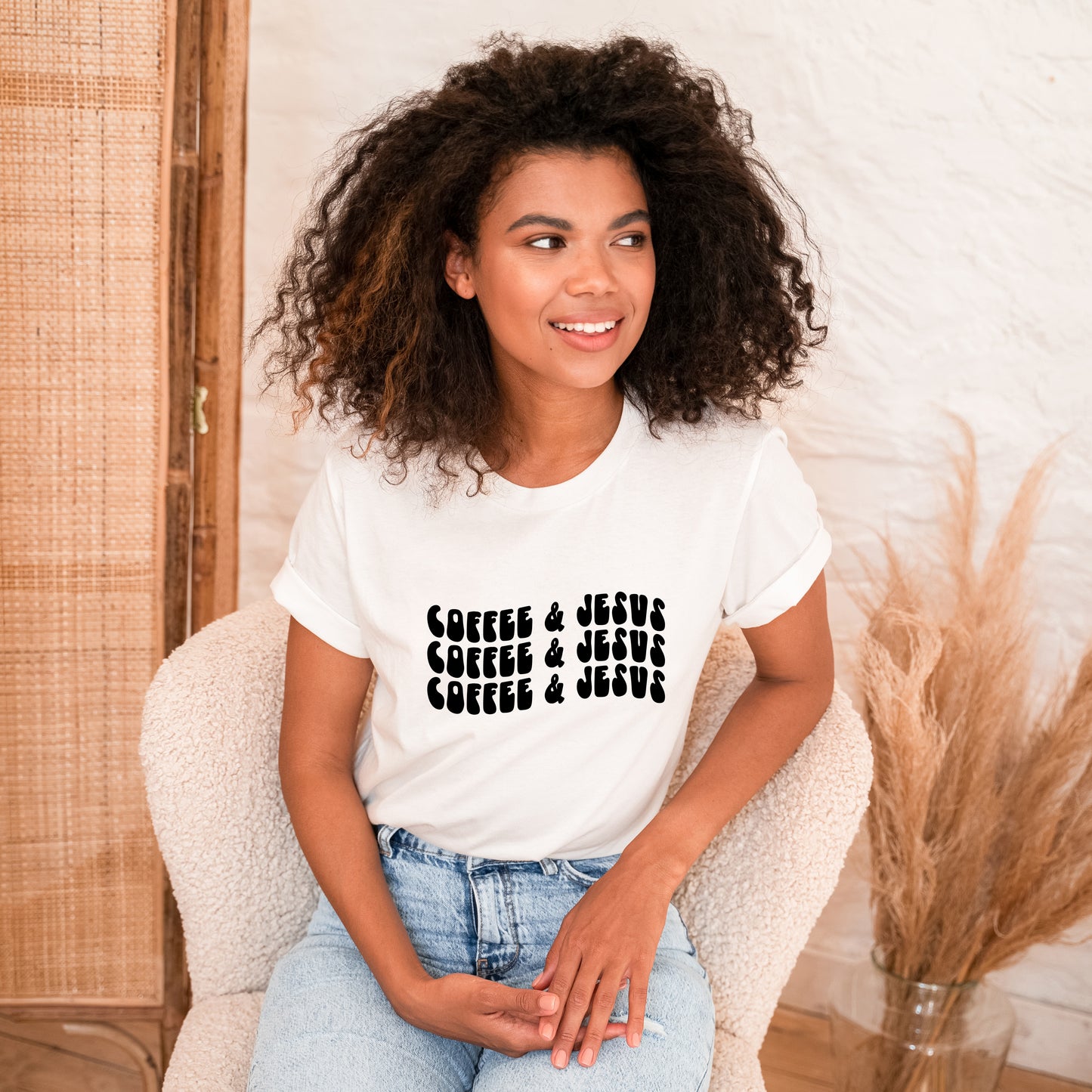 Coffee And Jesus Stacked Wavy | Short Sleeve Crew Neck