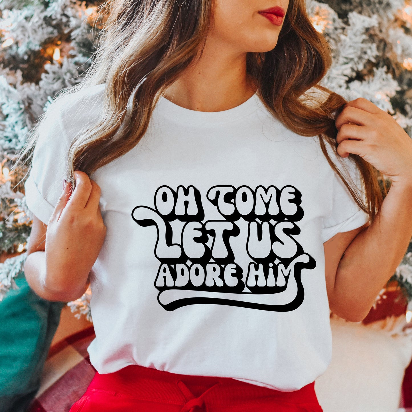 Oh Come Let Us Adore Him Retro | Short Sleeve Crew Neck