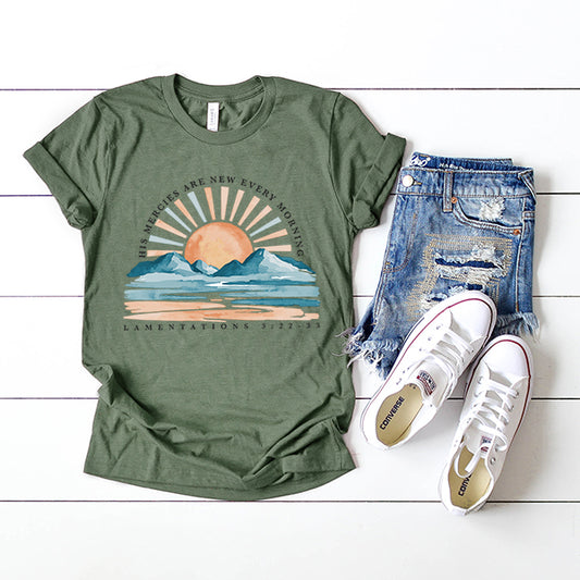 His Mercies Are New Watercolor | Short Sleeve Crew Neck