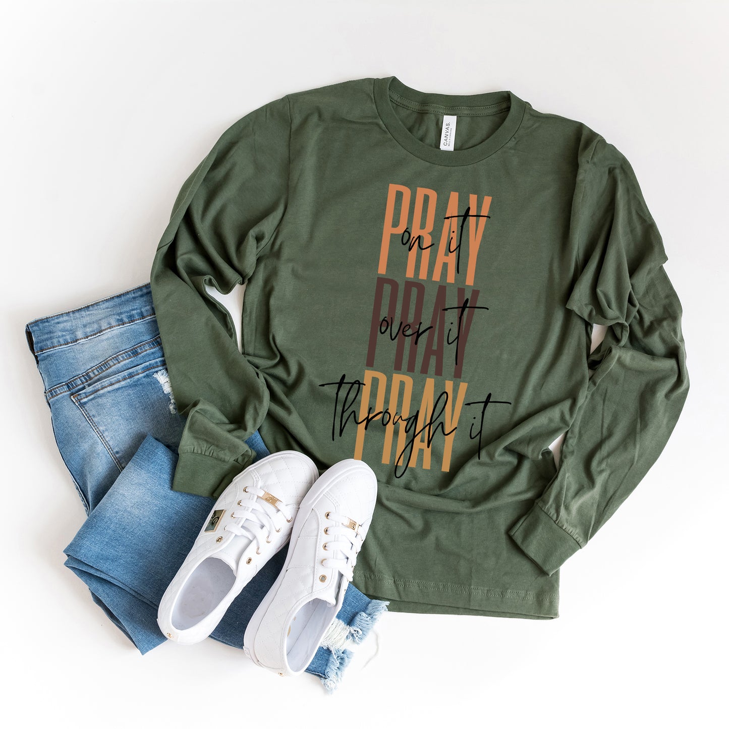 Pray Over It Cursive | Long Sleeve Crew Neck