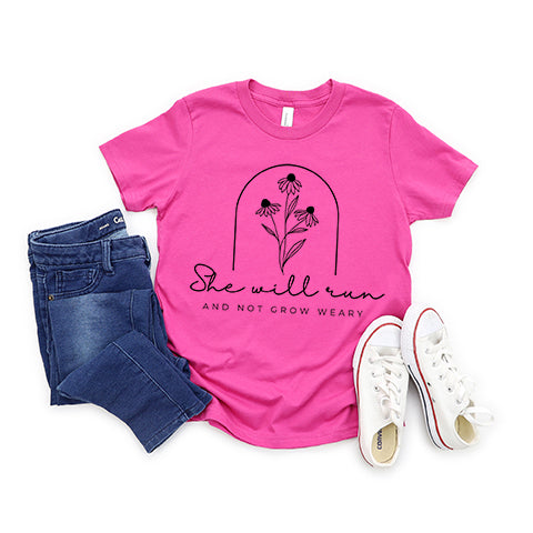 She Will Run Flowers Youth Short Sleeve Crew