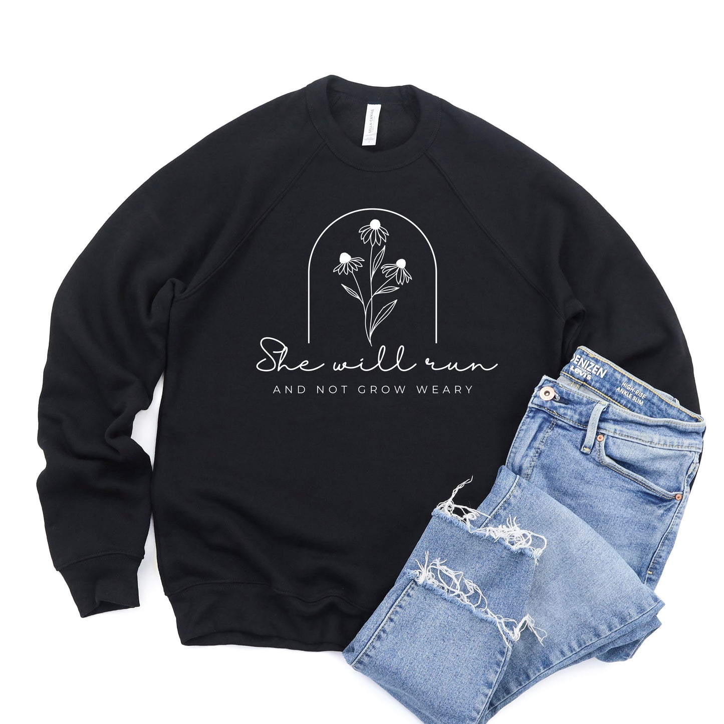 She Will Run Flowers | Bella Canvas Sweatshirt