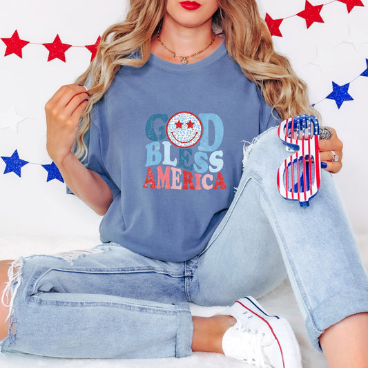 God Bless America Smiley | Garment Dyed Tee