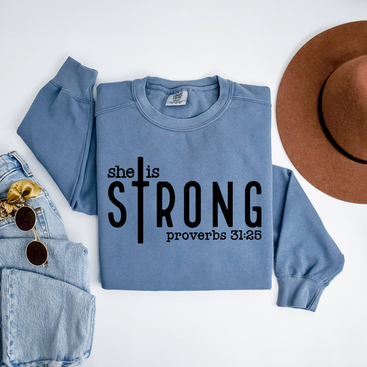 She Is Strong Cross | Garment Dyed Sweatshirt