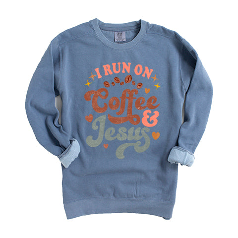 Coffee And Jesus Colorful | Garment Dyed Sweatshirt