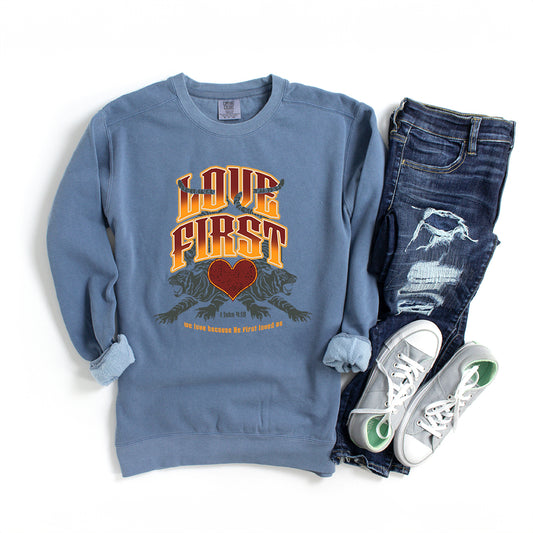Love First Scripture | Garment Dyed Sweatshirt