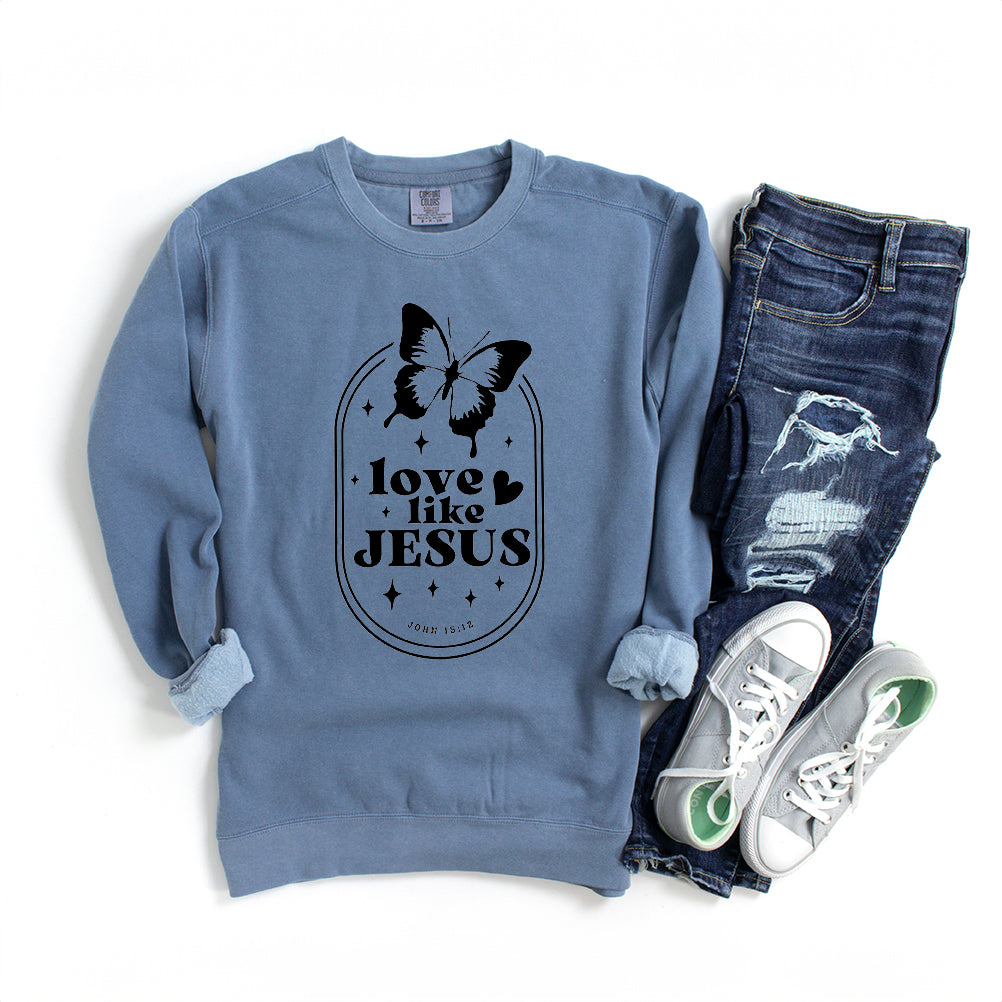 Love Like Jesus Butterfly Oval | Garment Dyed Sweatshirt