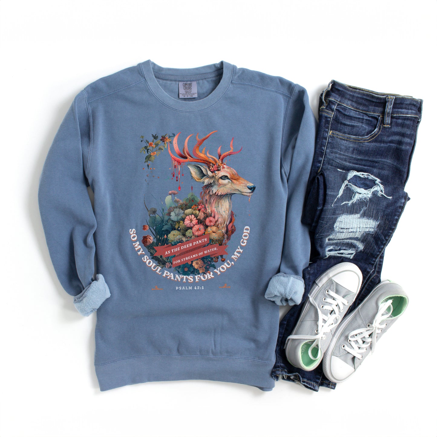 Deer Floral | Garment Dyed Sweatshirt