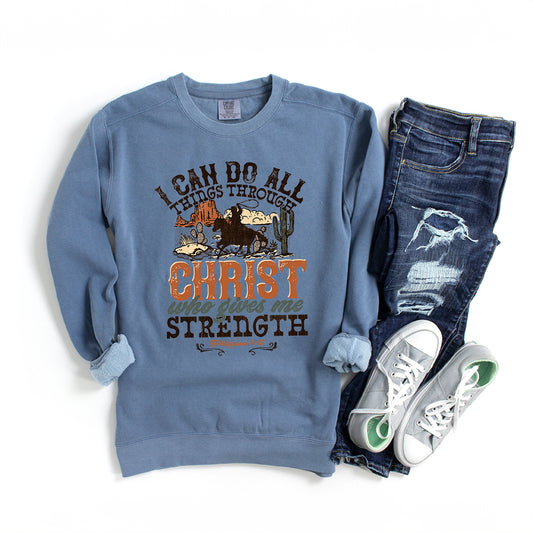 I Can Do All Things Through Christ Cowboy | Garment Dyed Sweatshirt