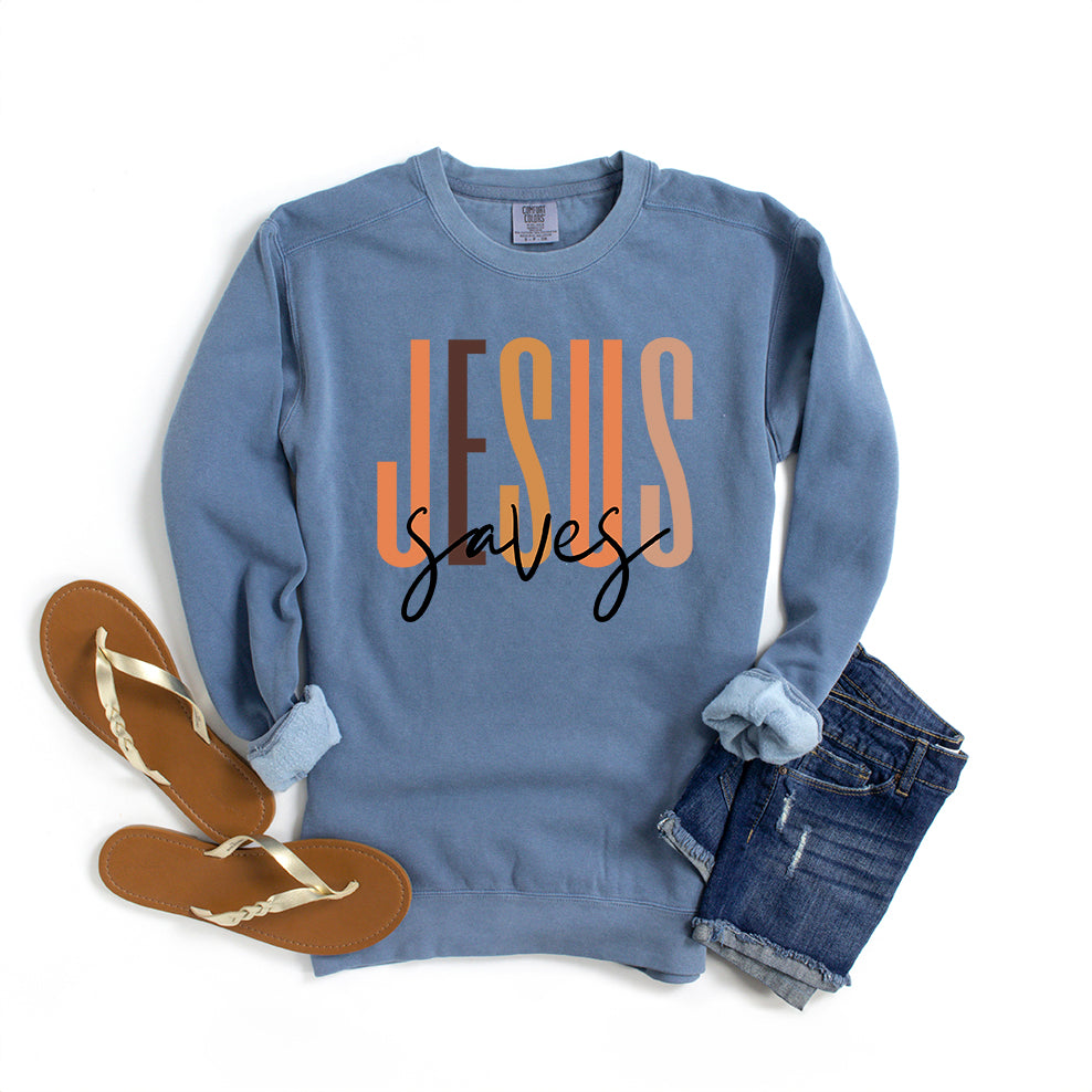 Jesus Saves Cursive | Garment Dyed Sweatshirt