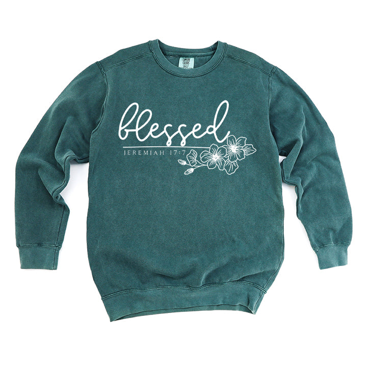 Blessed Scripture Floral | Garment Dyed Sweatshirt