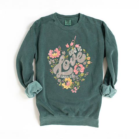 God Is Love Flowers | Garment Dyed Sweatshirt