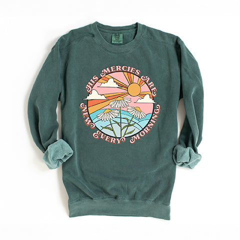 Retro His Mercies Are New Every Morning | Garment Dyed Sweatshirt