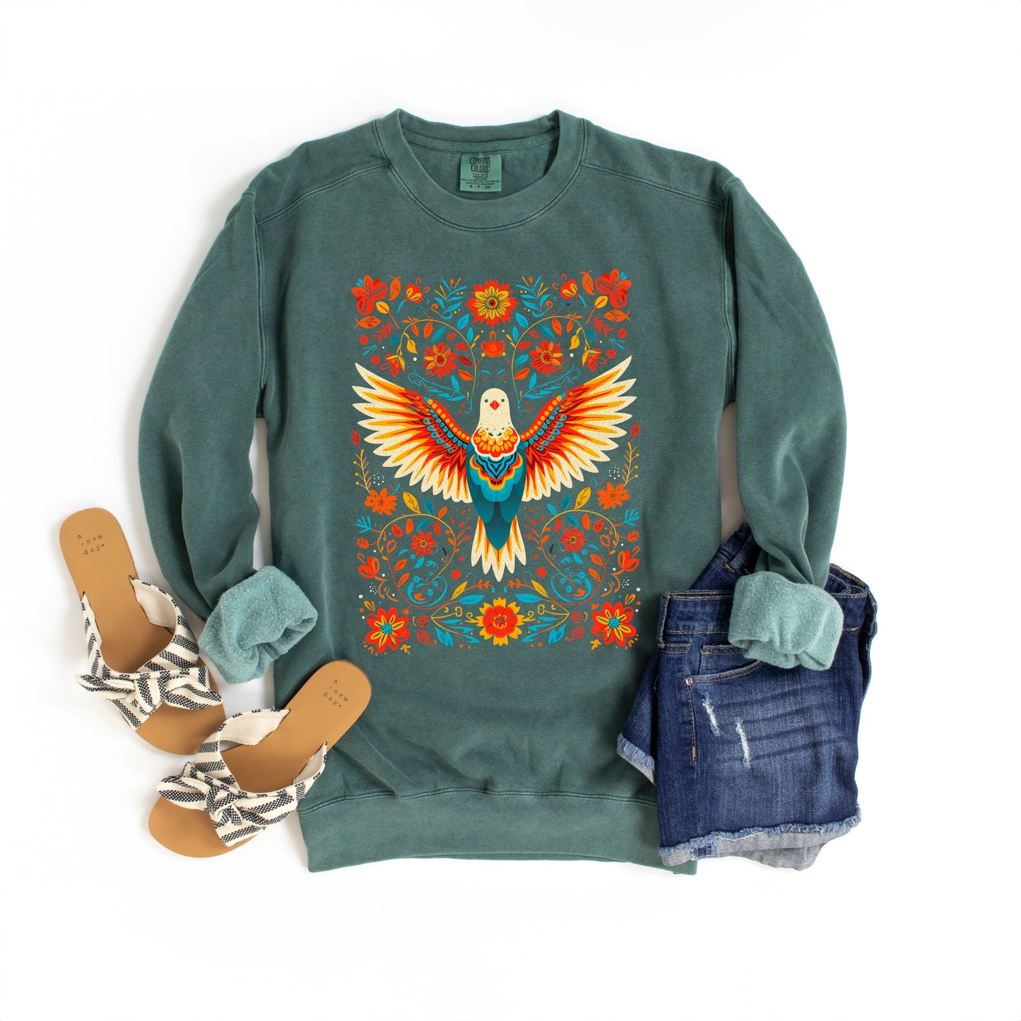 Holy Spirit Dove Floral | Garment Dyed Sweatshirt
