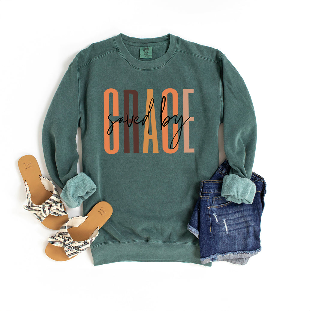 Saved By Grace Cursive | Garment Dyed Sweatshirt