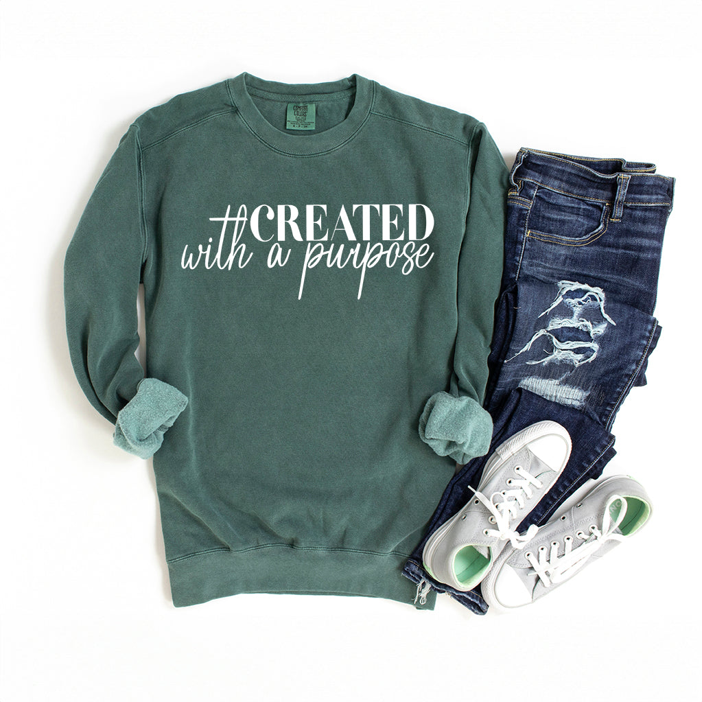 Created With Purpose Cursive | Garment Dyed Sweatshirt