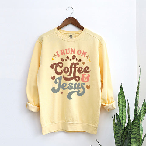 Coffee And Jesus Colorful | Garment Dyed Sweatshirt