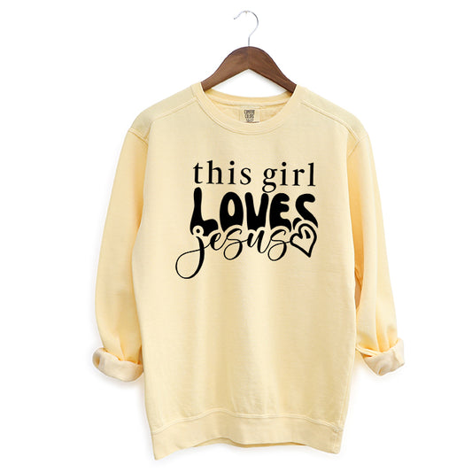 This Girl Loves Jesus Heart | Garment Dyed Sweatshirt