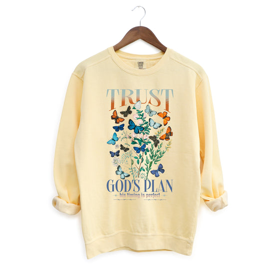 Trust God's Plans Butterflies | Garment Dyed Sweatshirt