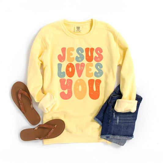 Jesus Loves You Colorful | Garment Dyed Sweatshirt